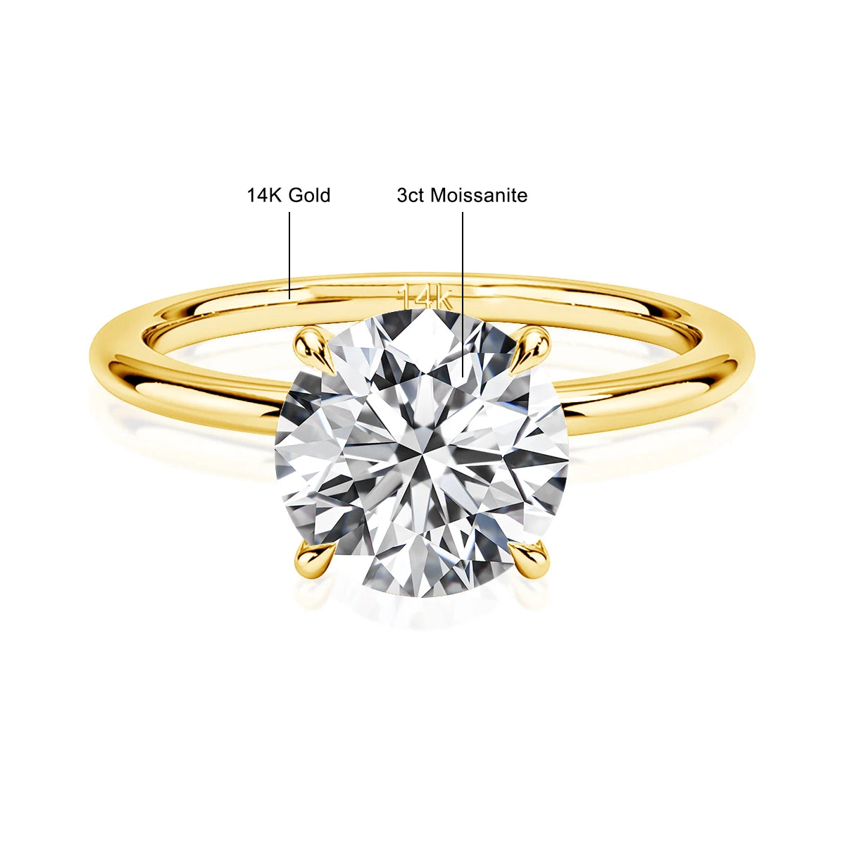 14K Gold Oval Moissanite Engagement Ring – 3ct Certified Luxury Wedding Jewelry for Women