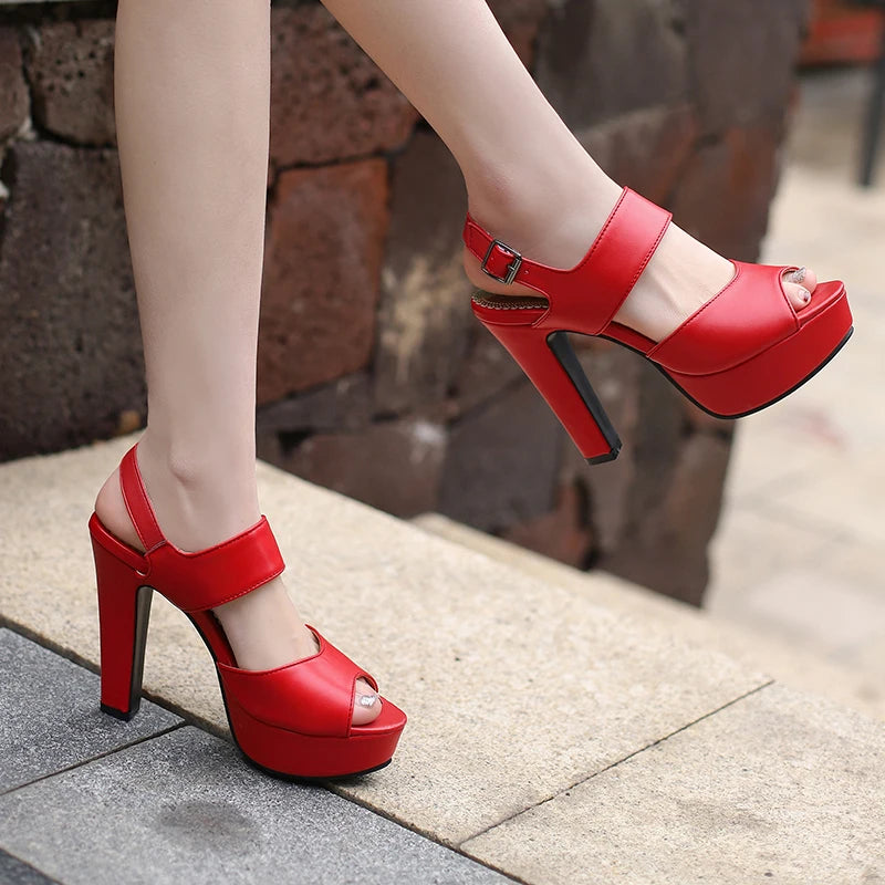 Sexy Platform Women’s Sandals – Summer White & Red High Heels – Sizes 32–50