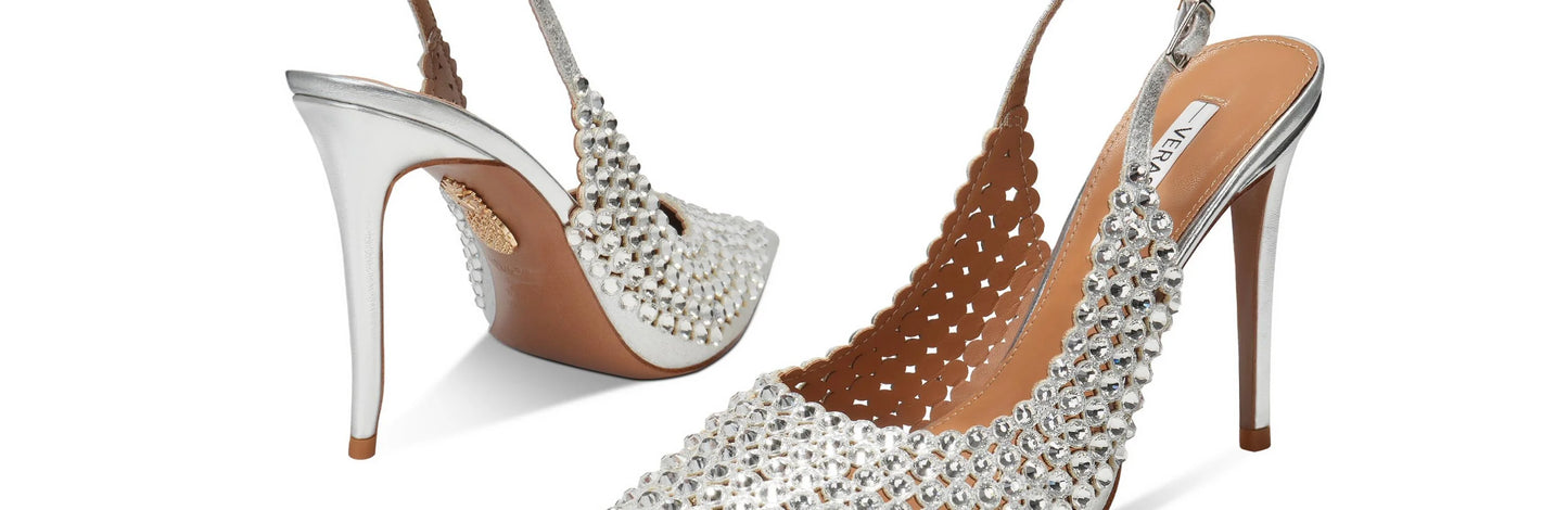 Silver Water Drop Shiny Diamond Slingback Sandals Girls Luxury Party Pointed Stilettos Gold Leather Cover Heels Shoes