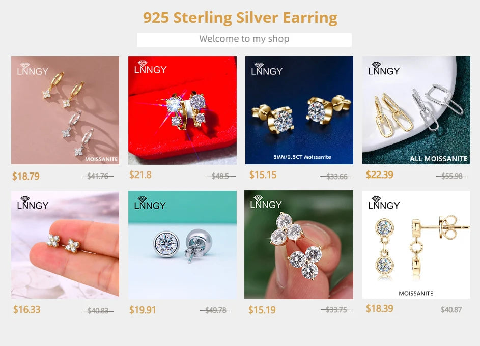Lnngy 925 Sterling Silver Stud Earring D-Color 5mm 6.5mm Round Cut Bezel Moissanite Simple Bubble Earrings For Women Jewelry