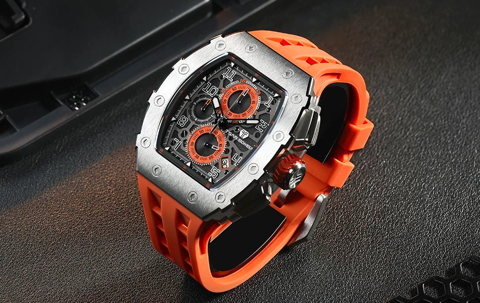 TSAR BOMBA New TB8204 Watch for Men Japan Quartz Chronograph 50M Waterproof Wristwatch Fashion Sport Clock Male Luxury Mens Gift