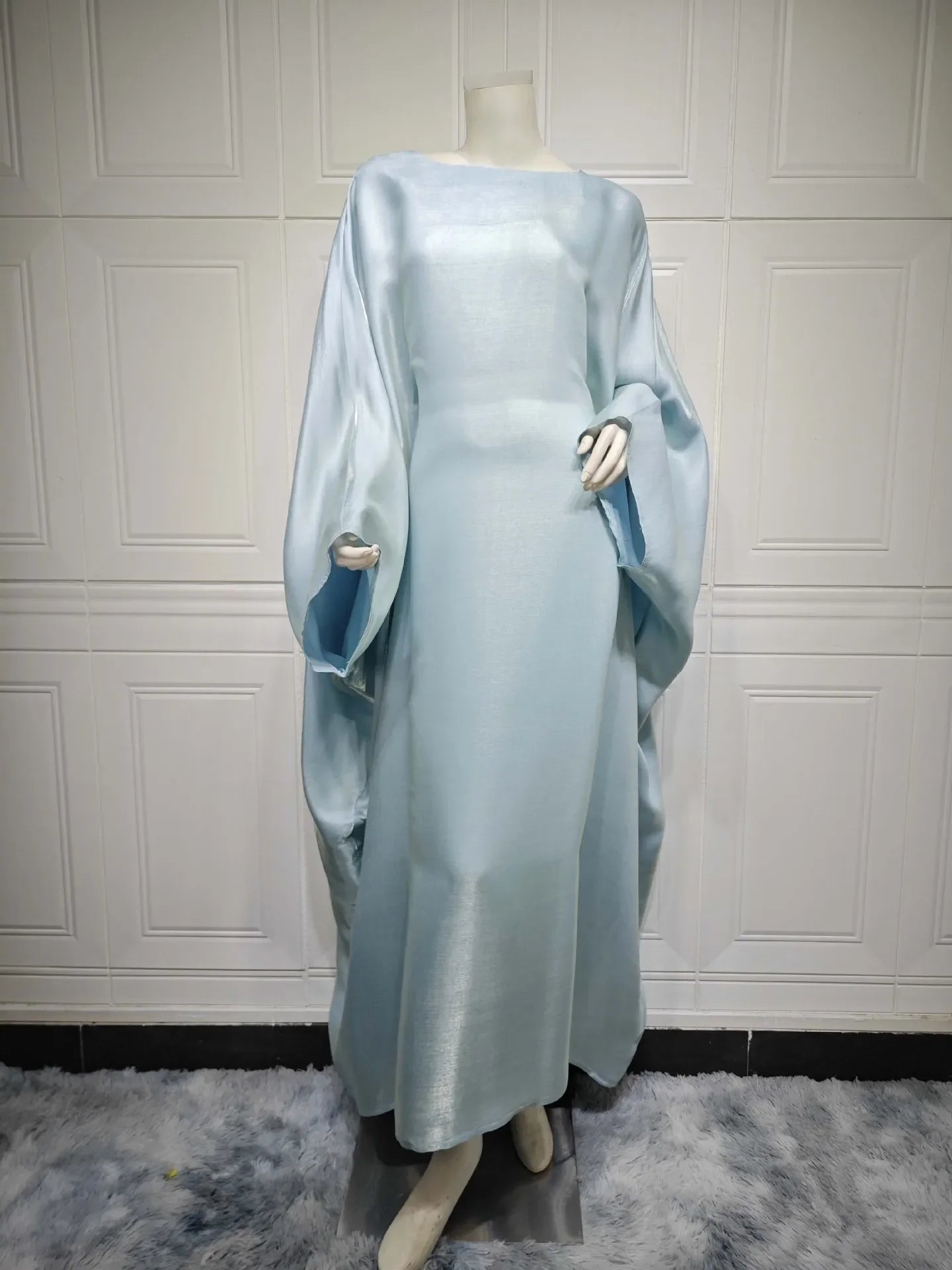 Batwing Butterfly Sleeve Satin Dress Abaya Dubai Muslim Maxi Dress Kaftan Abayas for Women Kebaya Caftan Robe Femme Vestidos