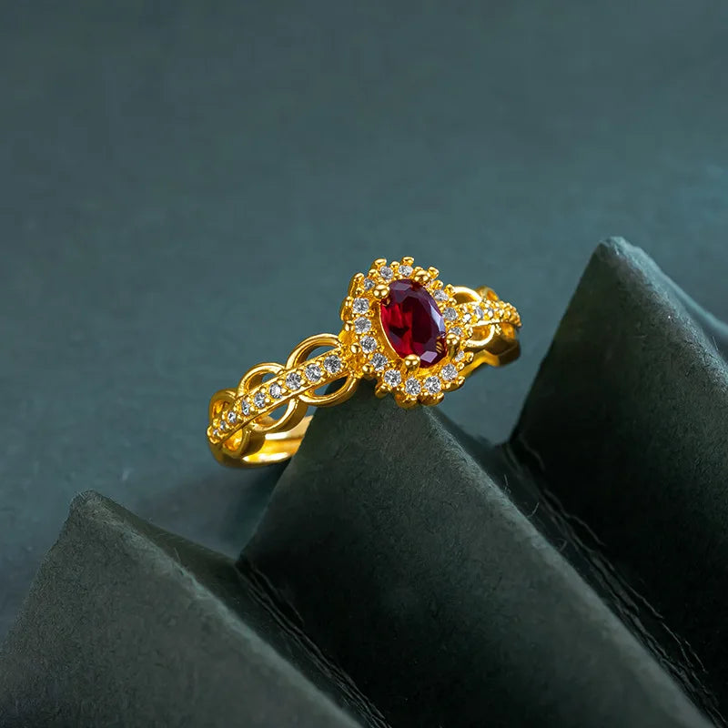 9999 24K real gold store, same gold women's ring, lively ruby, luxurious and beautiful jewelry