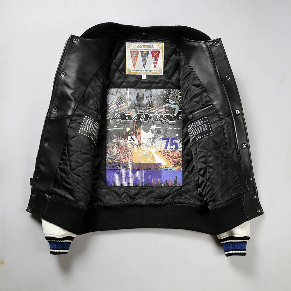 USA Size Varsity Jackets 100% European Lambskin Fashion Casual Baseball Jersey Chenille Embroidered Patch Genuine Leather coat