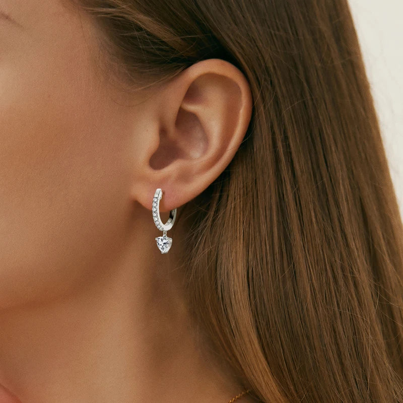 Lnngy 5x5mm Heart Cut Pendant Moissanite Earring 925 Sterling Silver Dangle Earrings For Women Lovers' 2024 Trending Jewelry