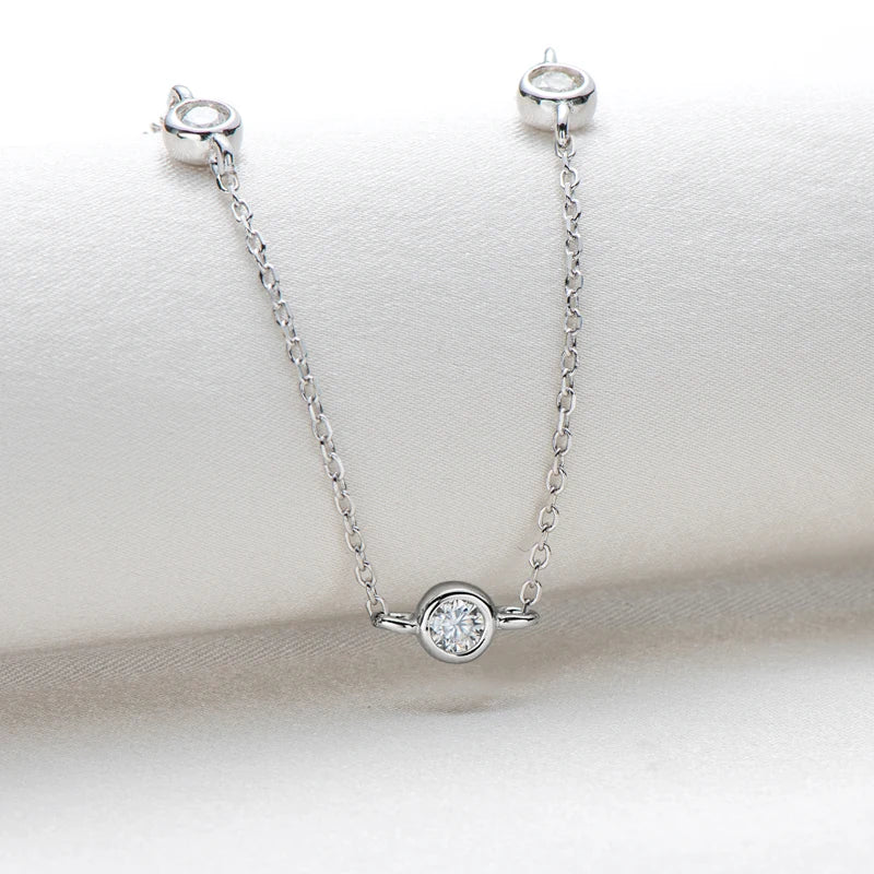 Lnngy 925 Sterling Silver Necklaces Round Cut 2.5mm/4mm Bezel Moissanite Choker Necklace for Women Multilayer Neck Jewelry