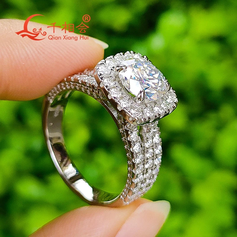 2ct 8mm cushion Moissanite Ring three rows half Band 925 Silver hip hop Men women Diamonds Male Jewelry