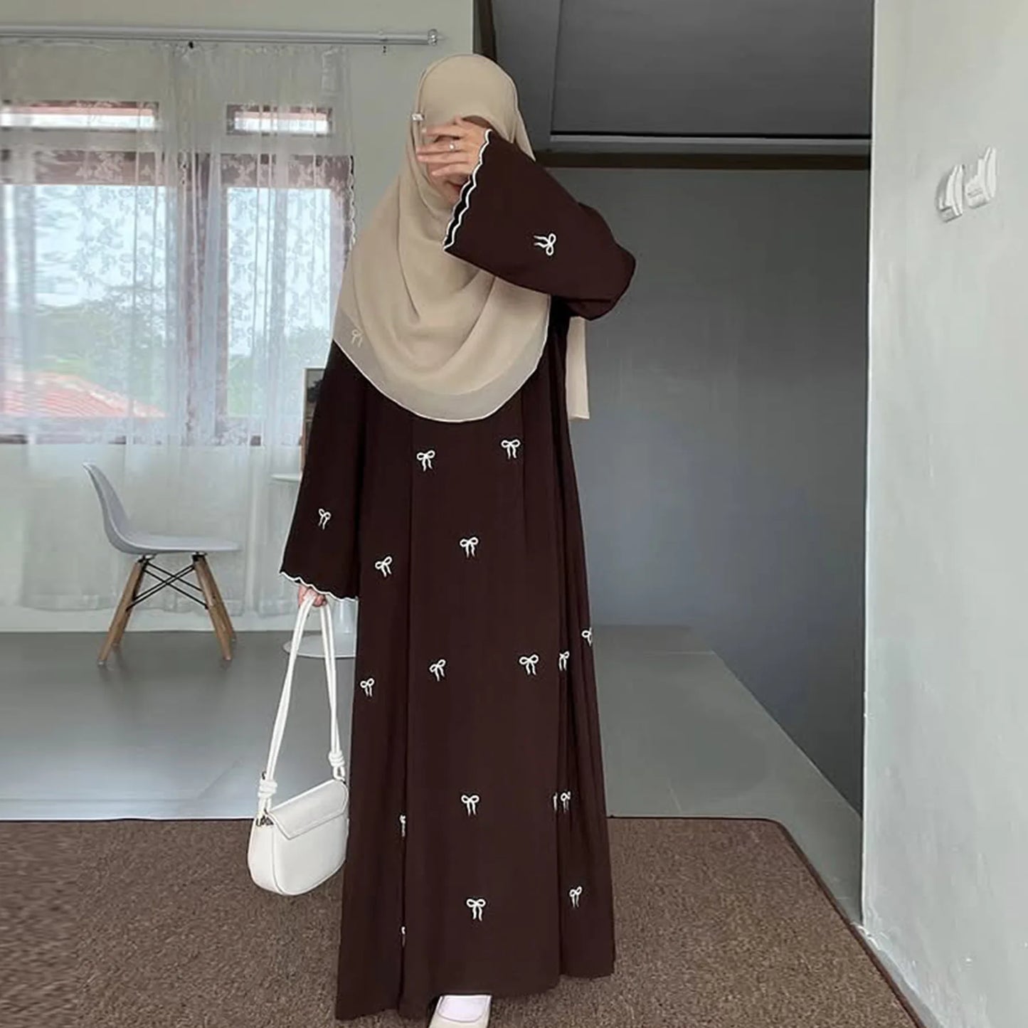 Eid Women Party Dress Muslim Abaya Bow Embroidery Modest Jalabiya Ramadan Long Dresses Abayas Vestidos Largos Kaftan Long Robe