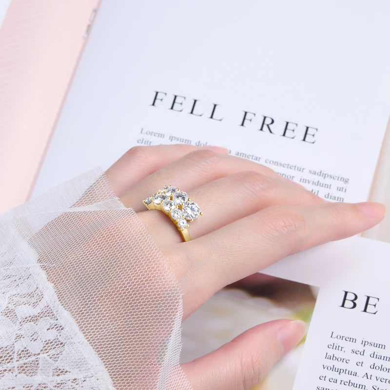 Lnngy Adjustable Rings for Women 925 Sterling Silver Sparking Round Cut Moissanite Ring Engagement Wedding Party Jewelry Gift