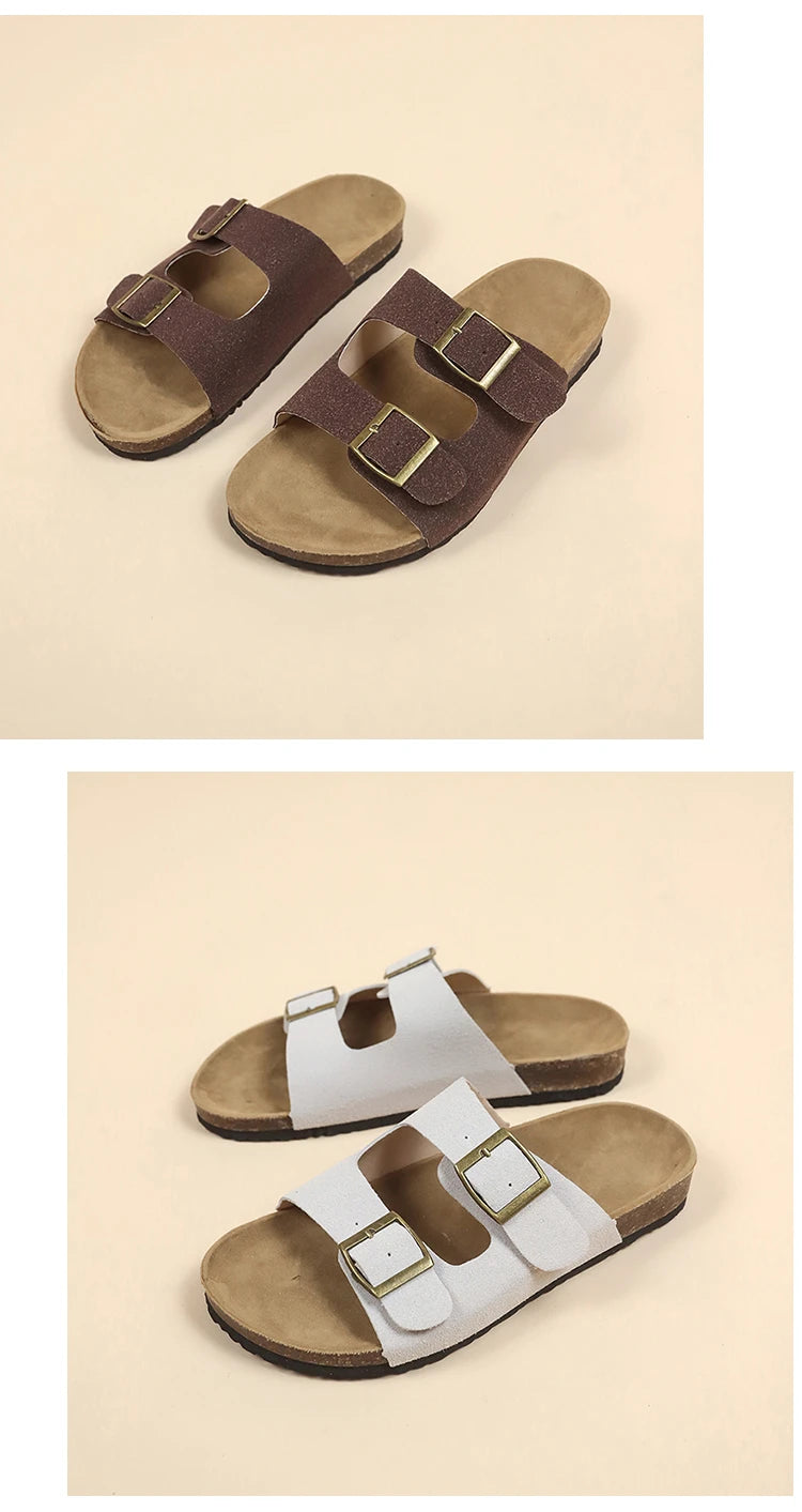 Flat Slippers For Women 2025 New Luxury Men Indoor Bottom Non Slip Cork Slippers Women's Beach Outdoor Home Flip Flops Sandals