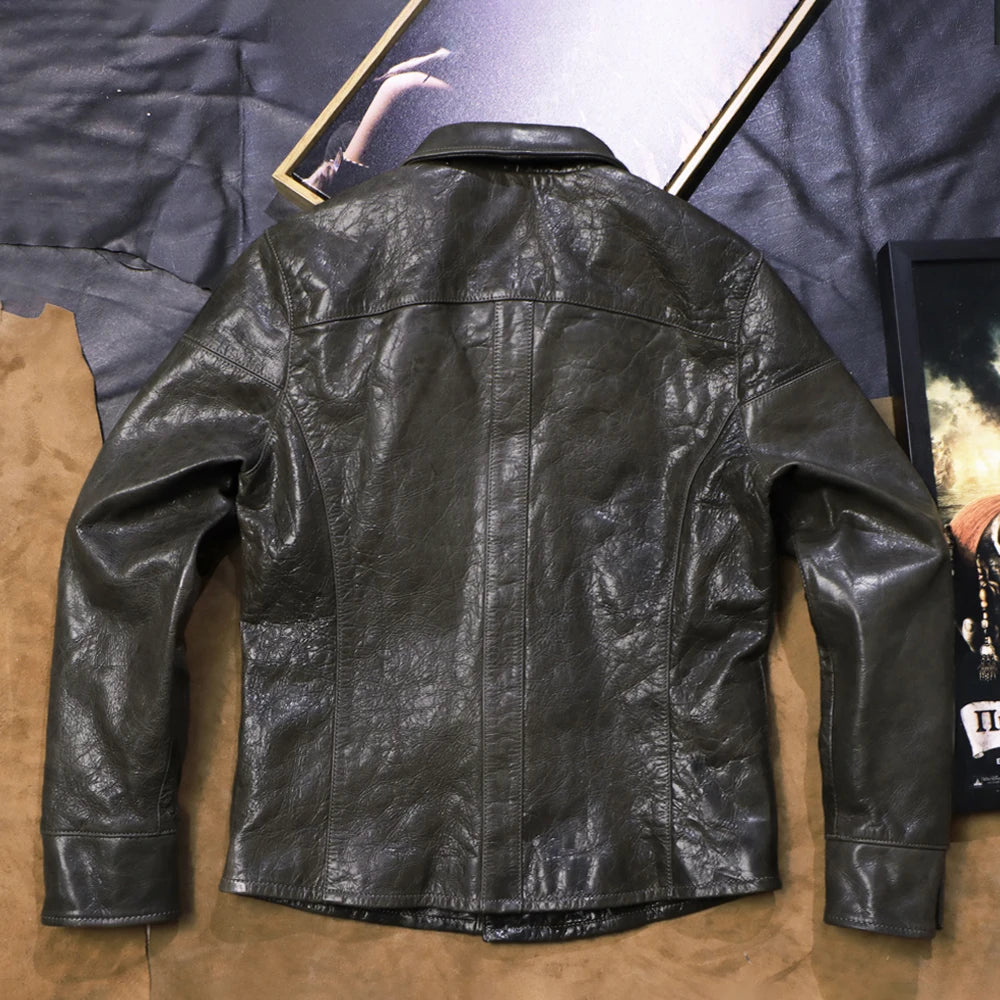 Men's Italian Goat Skin Leather Shirt Jacket – Slim Fit Vegetable Tanned Casual Coat