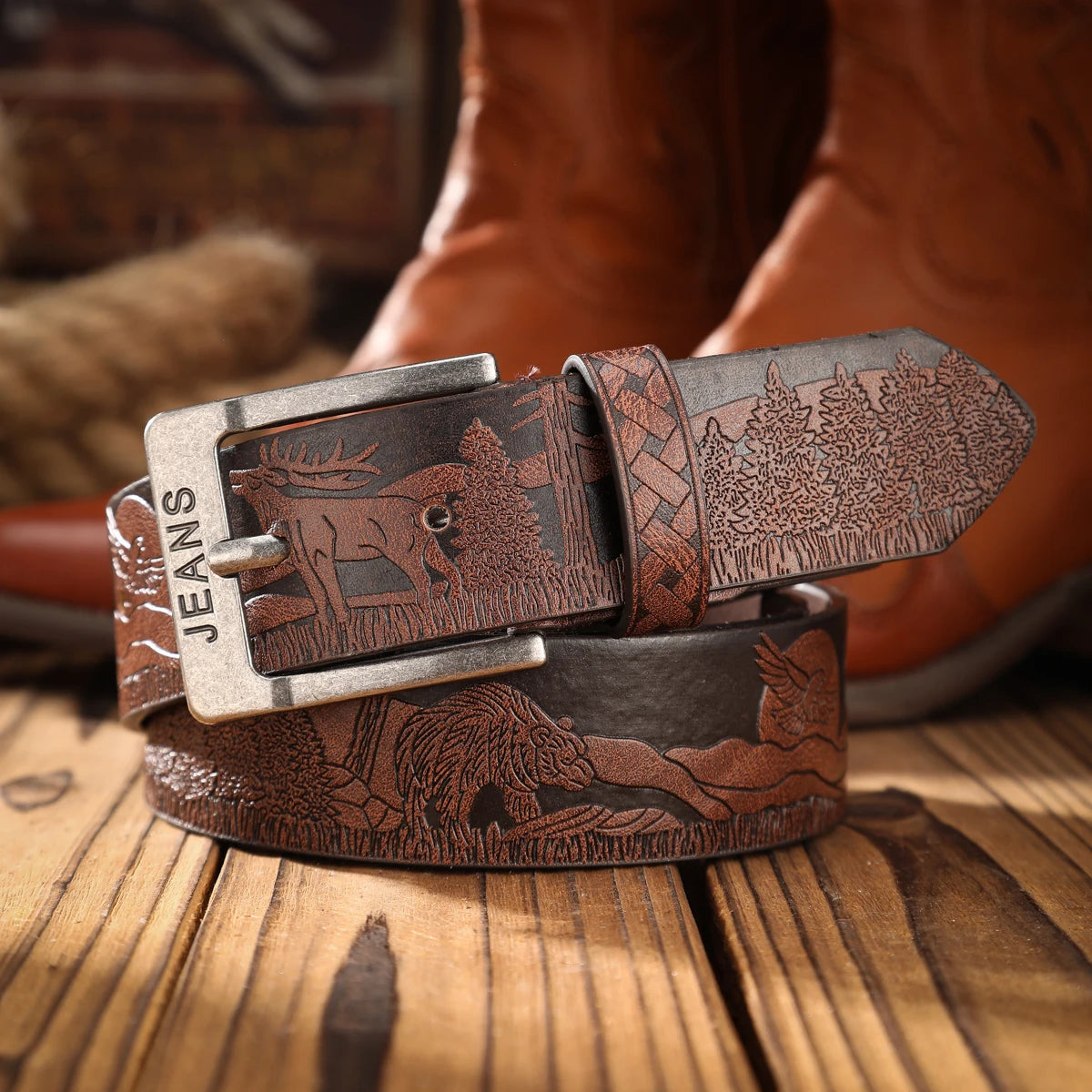 A men's and women's casual retro belt Western style! PU leather belt with metal buckle, suitable for daily work wear
