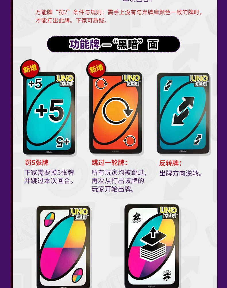 Authentic Mattel Uno Card Flip Card Upgrade Double Sided Play Casual Party Desktop Game Multiplayer Uno Game