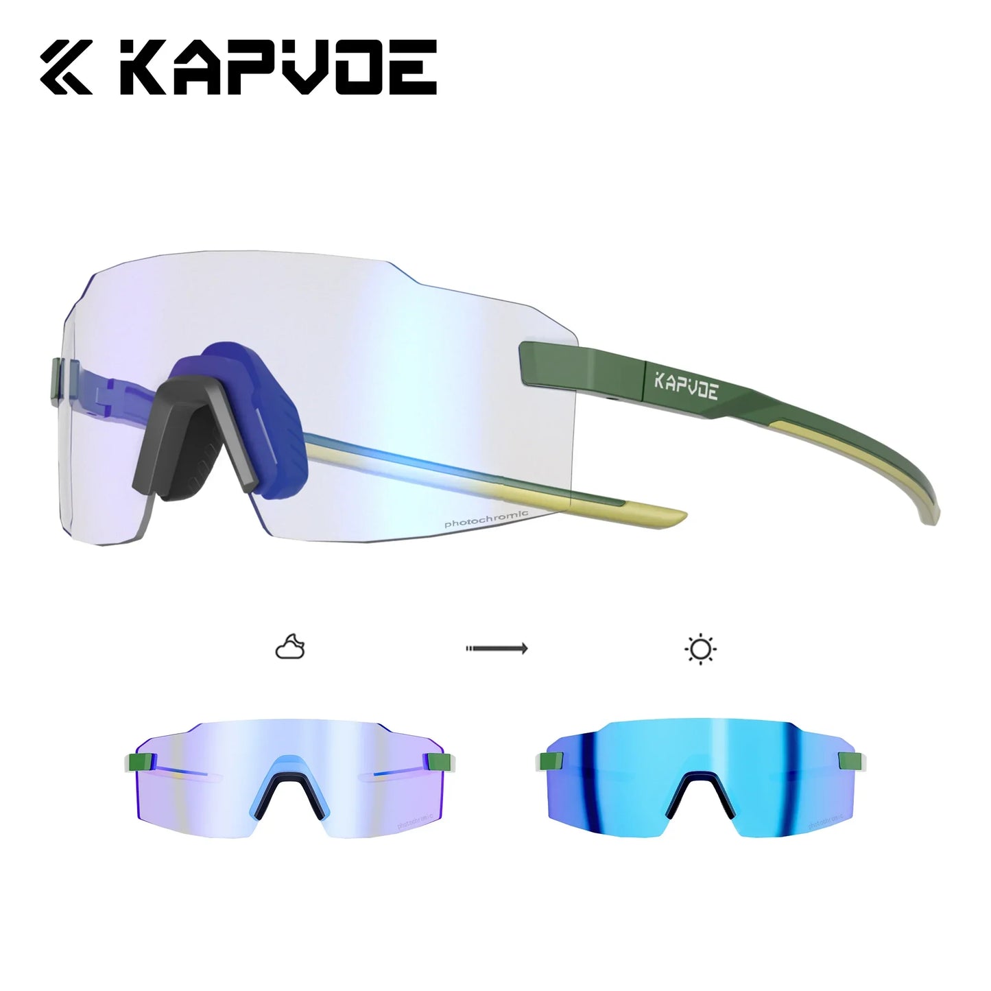 Kapvoe Light-Weight Photochromic Runnning Sunglasses Cycling Glasses for Men Adjustable Nose Pad Women UV400 Hiking Eyewear