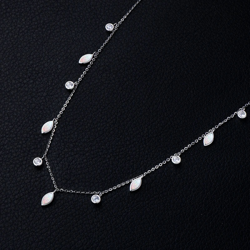 Lnngy 925 Certified Silver Chains Necklace Oval/Round/Marqusie Pear Cut White Opal Pendant Necklaces for Women Collar Mujer