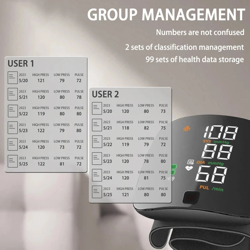 🖤 LINGKUN Wrist Blood Pressure Monitor,
LED Display | Fast Measurement | Digital Tensiometer | Heart Rate | USB Rechargeable