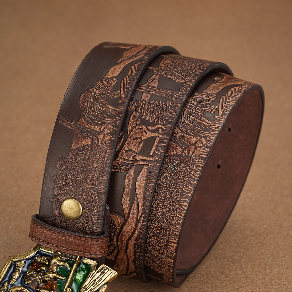 Unisex Retro Western PU Leather Belt with Metal Buckle