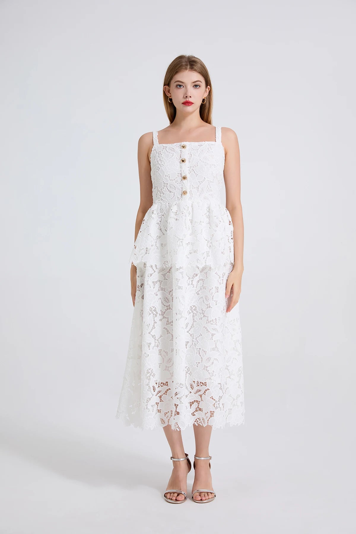 Women's Dress New Flower Embroidery Square Collar Long Dresses for Summer 2025 Backless Sleeveless Midi Dresses Party Dresses