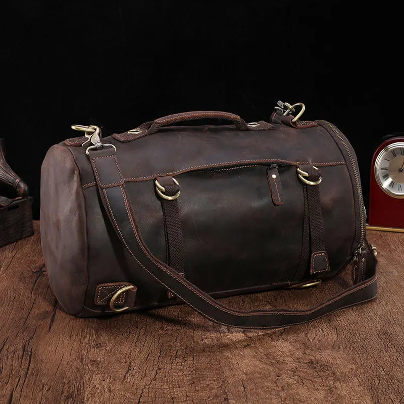 Luufan Unique Design Leather Backpack For Men Vintage Crazy Horse Leather Bucket Daypack Large Male Travel Bag Male Backpacks
