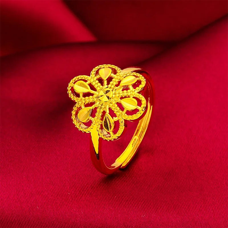 9999 Real Gold 24K Real Gold Bracelet and Ring Set for Women, Leaf Vine Man Style Bracelet, Ring, Gold Jewelry Gift