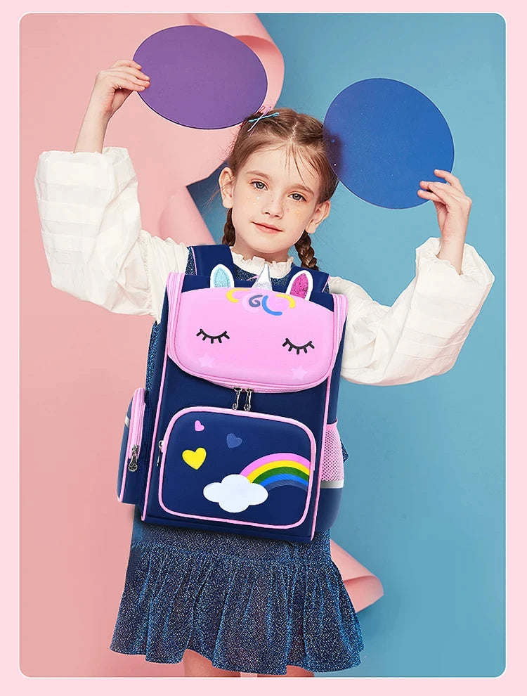 New CHILDREN'S Elementary School Students Schoolbag 6-12 Years Old Boys and Girls Shoulders Backpack 1-6 Grades Unicorn Cute Wat