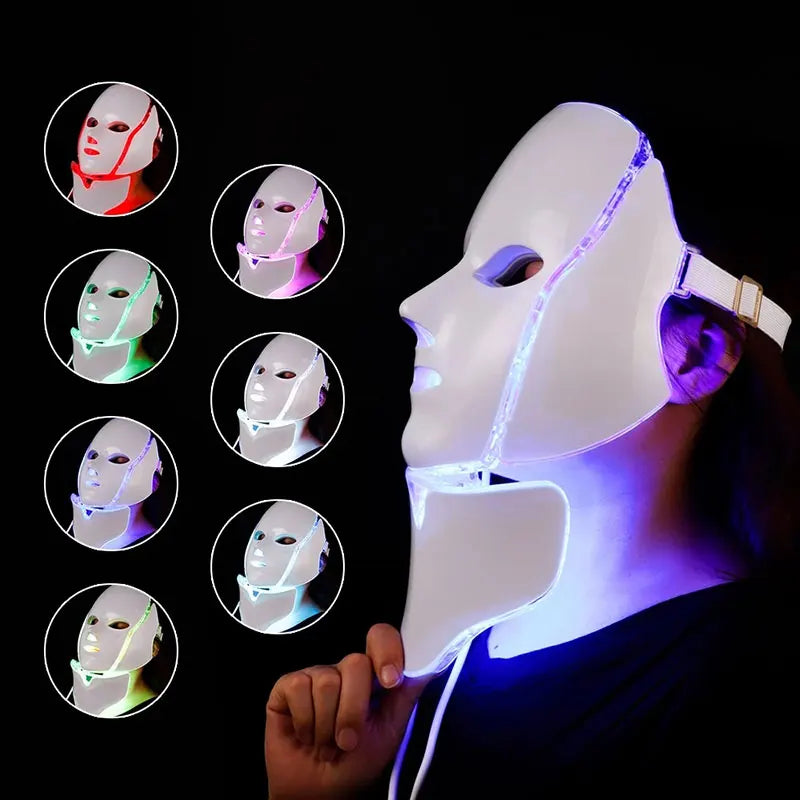 Led Face Neck Mask Light Therapy 7 Colors Photon Blue Red Light Maintenance Beauty Skin Rejuvenation Home Facial Skin Care Mask