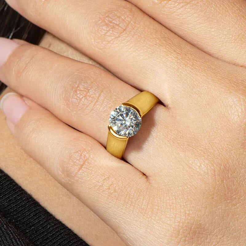 IOGOU 18K Gold Plated Engagement Rings 8mm 2.0carat D Color VVS1 Moissanite Diamond Rings for Women Men 100% Silver 925 Jewelry