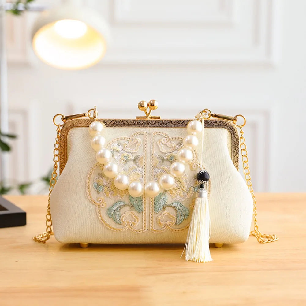 Fashion Chinese Style Banquet Bag Embroidery Pearl Handle Qipao Bag Trendy High Capacity Cosmetic Bag Women