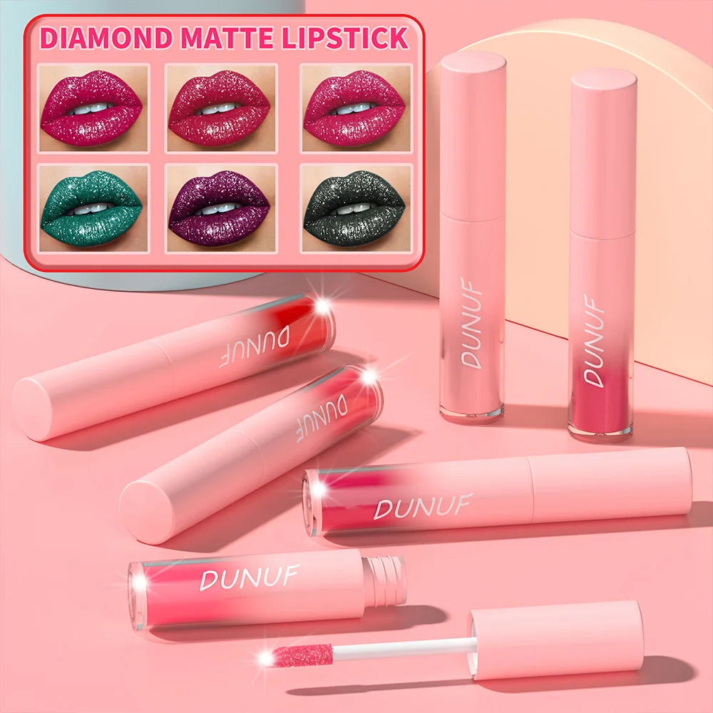 18 Color Sexy Red Diamond Glitter Lip Gloss Metallic Waterproof Long Lasting Matte Shimmer Liquid Lipstick Women Makeup Cosmetic