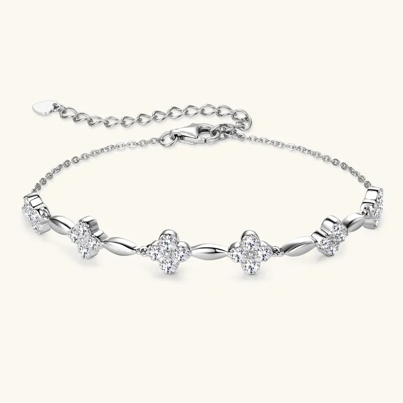 RAPRGOLD GRA Certified Moissanite Four Clover Flower Bracelets for Women 925 Sterling Silver Bracelet Chain Wedding Jewelry Gift