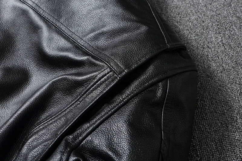 Men's Natural Leather Jacket First Layer Calfskin Stand Collar Motorcycle Jacket Retro Brown Cowhide Jacket Men‘s Biker Clothes