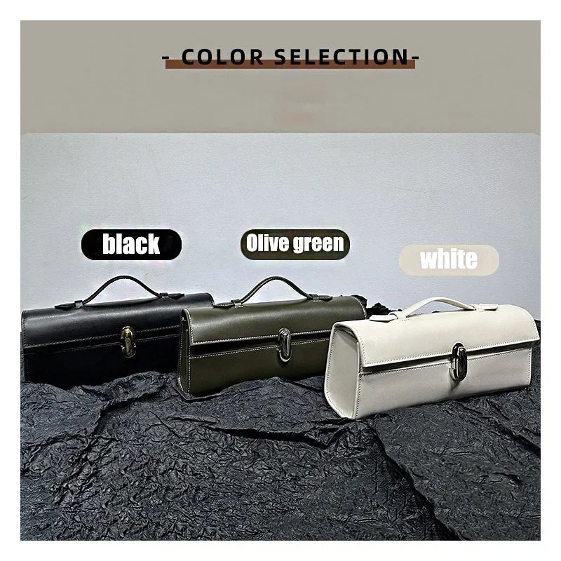 Women's Genuine Leather Mini Travel Tote – Cowhide Shoulder Bag with Hasp Closure