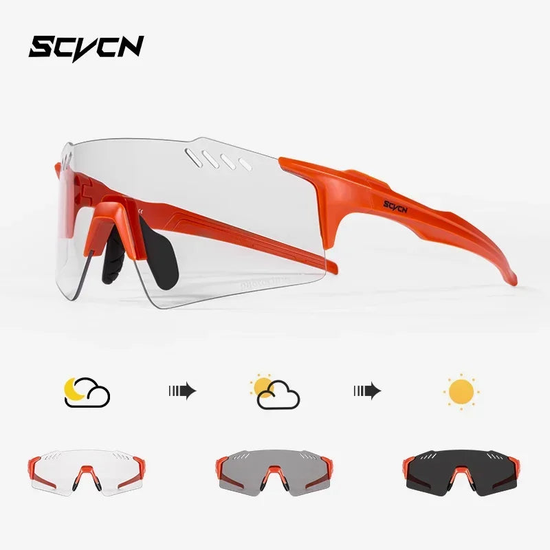 SCVCN Photochromic Cycling Glasss Rimless Outdoor Sports Running Drving Sunglasses for Men Goggles Mtb Bicycle Eyewear 1 Lens