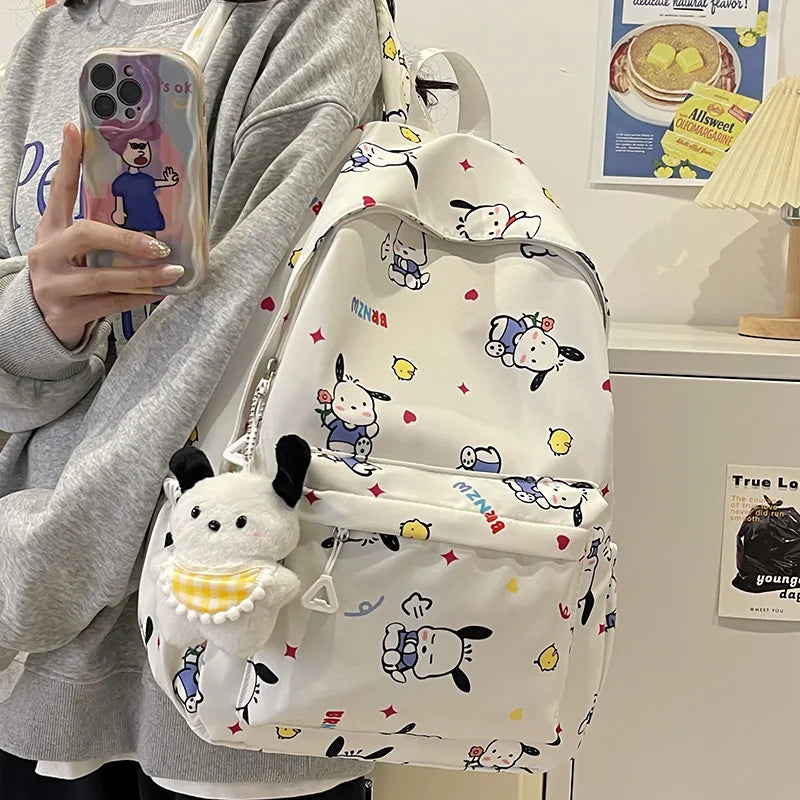 2024 Sanrio Cute Kuromi Melody Cinnamoroll Large Capacity Backpack Boys Girls Cartoon Hello Kitty Kawaii Canvas Schoolbag