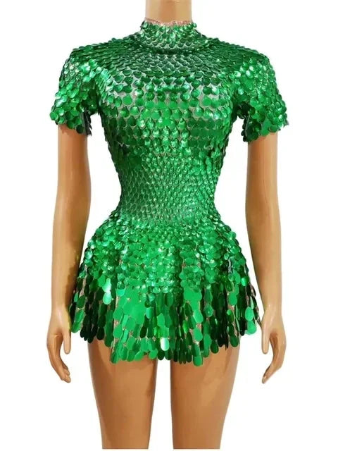 Sexy Black Shell Sequins Mini Dress – Stage, Club & Birthday Performance Wear