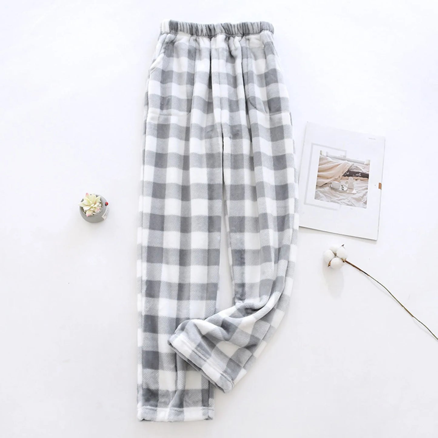 Women Loose Pajama Pants Plush Sleep Pants Soft Elastic Waist Pajama Bottoms Plaid New Classics Pants With 2 Pockets S-3XL