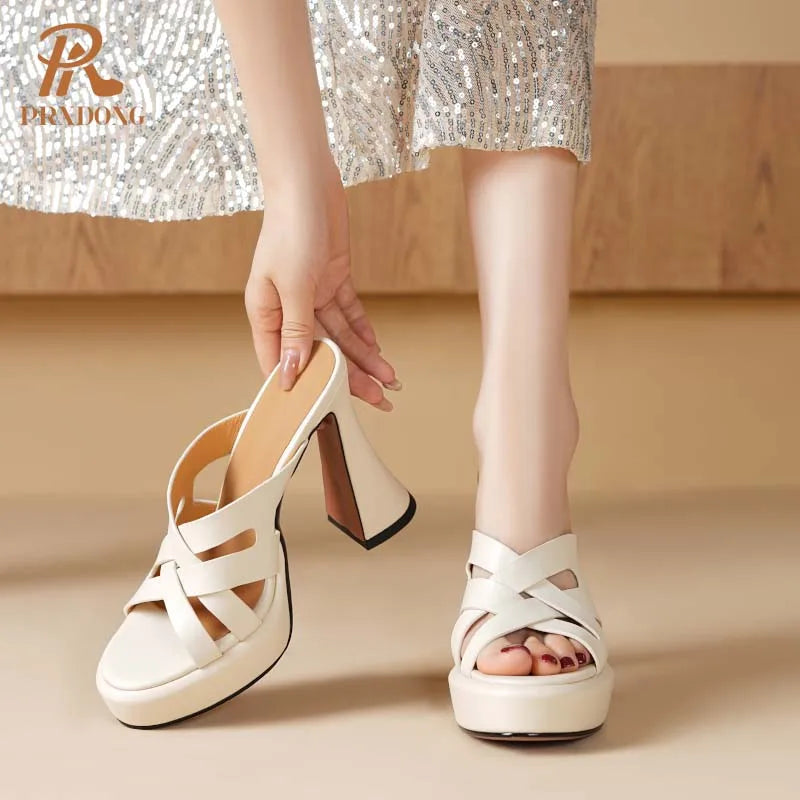 GrabliWorld Women’s Genuine Leather High Heel Open Toe Sandals
