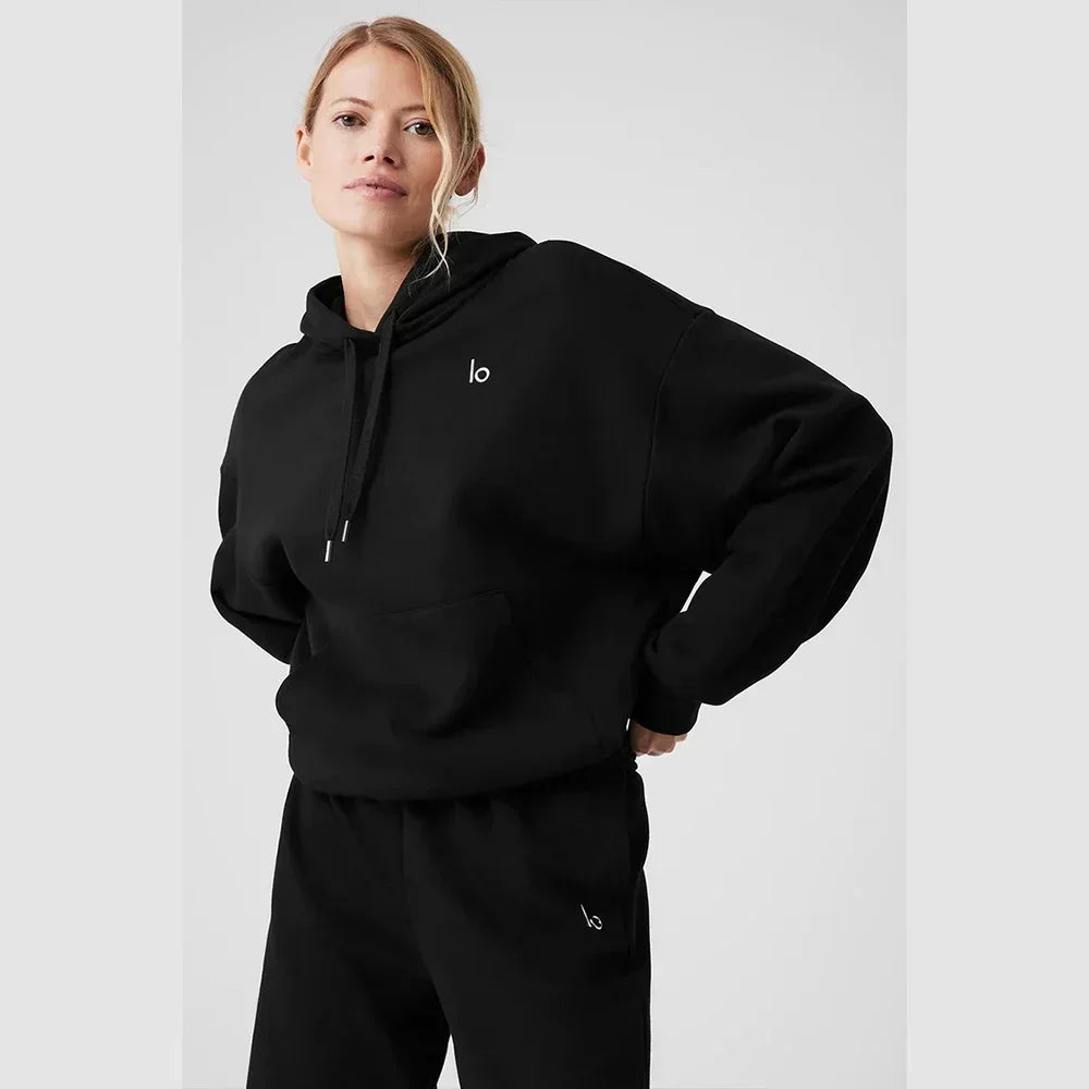 LO Yoga Hoodie Accolade Hoodie Cotton Loose Drawstring Versatile Pure Sports Pullover Hoodie Outdoor Top Yoga Shirts Hooded
