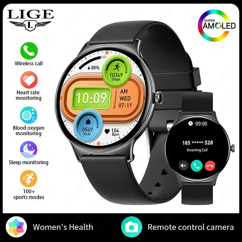 LIGE New 1.43" Bluetooth Call Smartwatch Women Men 466*466 AMOLED Full touch Screen Women Smartwatches Ladies For Android ios