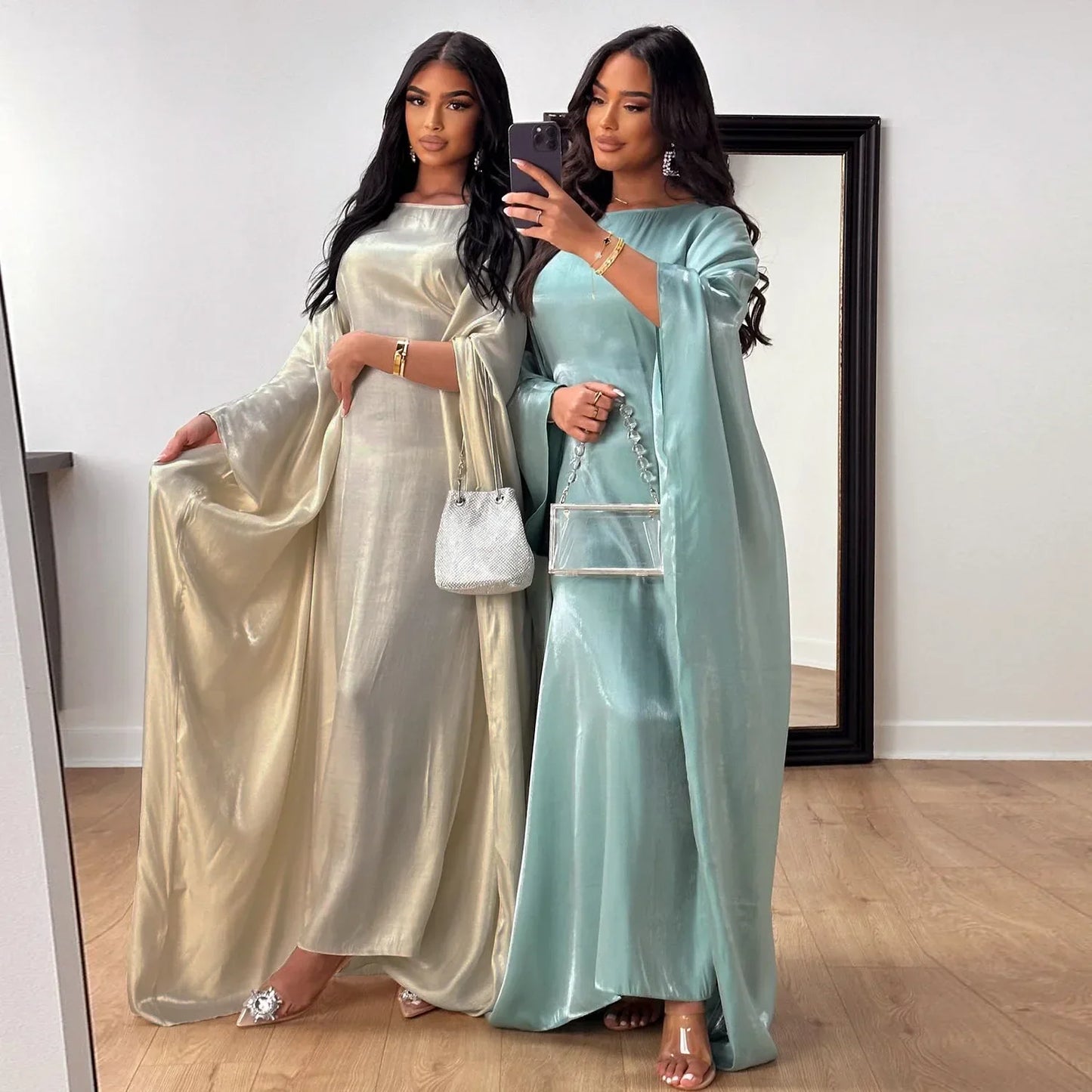 Shiny Butterfly Abaya Inside Belt Muslim Party Long Dress Summer Abayas for Women Dubai Luxury Turkey Islam Clothes Kaftan Robe