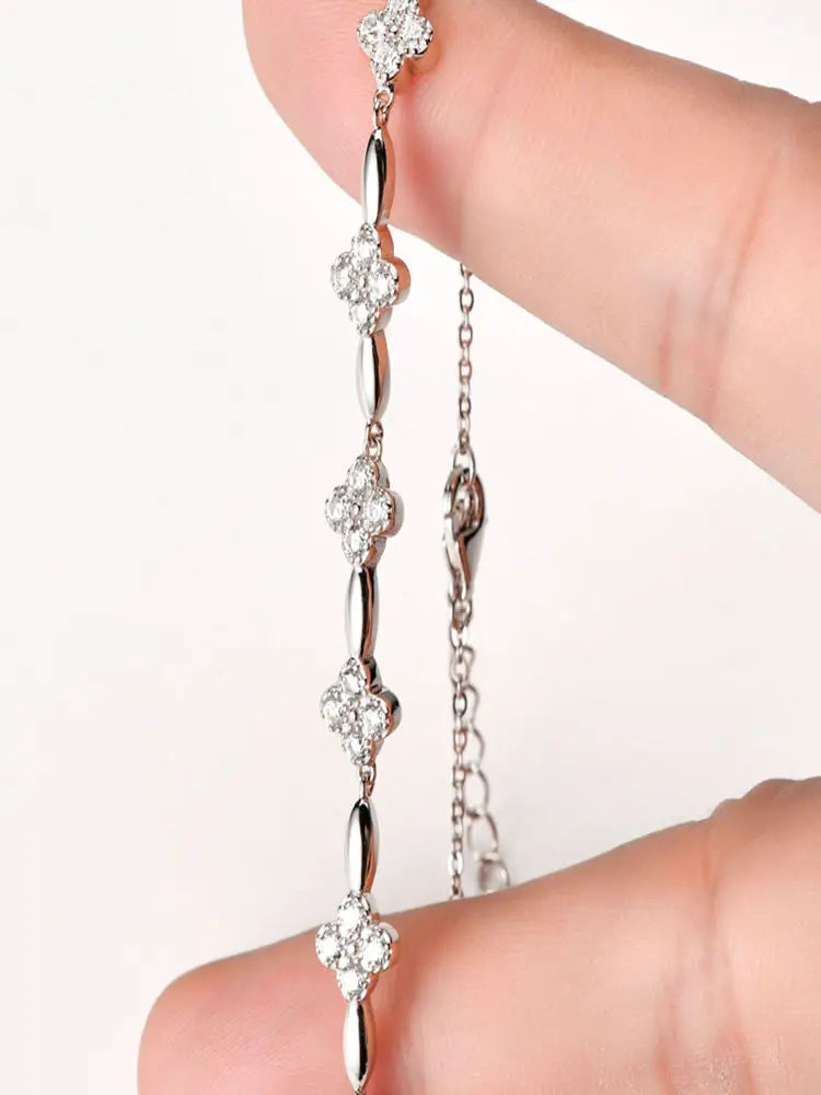 RAPRGOLD GRA Certified Moissanite Four Clover Flower Bracelets for Women 925 Sterling Silver Bracelet Chain Wedding Jewelry Gift