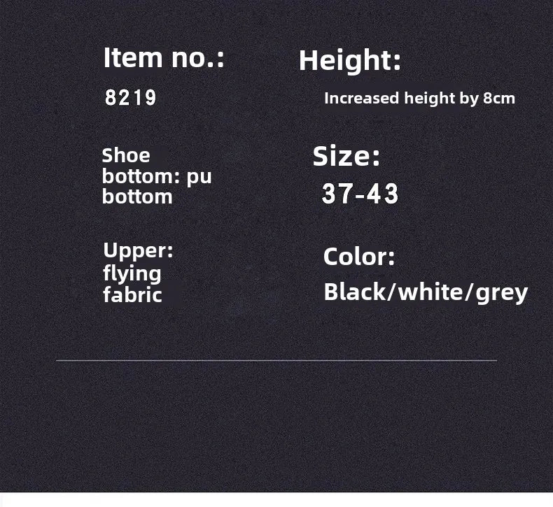 Invisible Heightening 8CM Men's Running Shoes Low Heel Soft Bottom Casual Sports Shoes Breathable Mesh Inner Lining EVA Insole