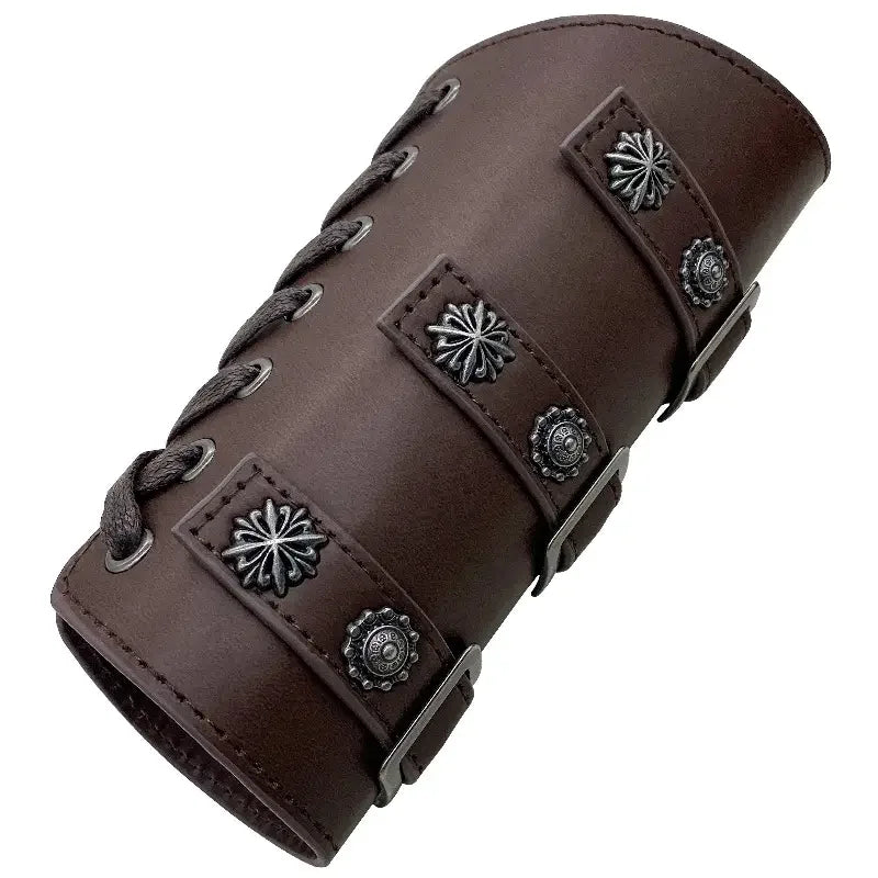 Medieval PU Leather Buckle Arm Bracers, Knight LARP Retro Renaissance Arm Guards, One Size One Pair
