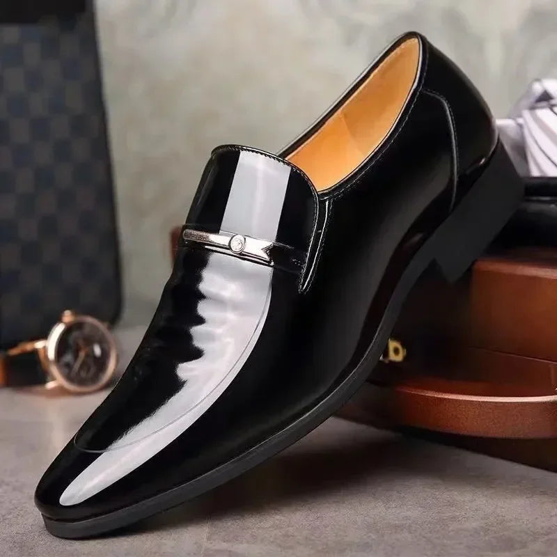 Men Slip-On Formal PU Leather Shoes – Pointed Toe, Business Style (EU 34–50)