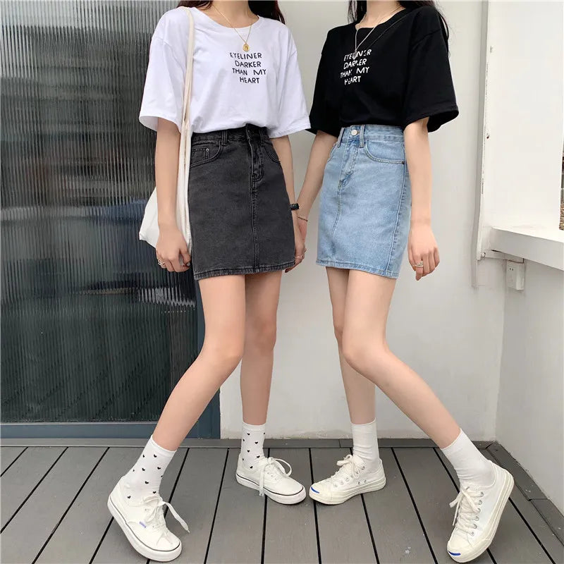 Spring New Women's Denim Skirt A-Line Flared Skirts Butt Covering Body Slimming f-length for plus Size MM