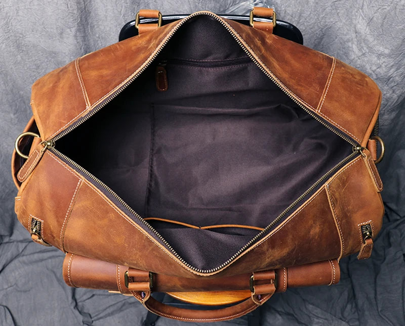 MUNUKI Vintage Crazy Horse Genuine Leather Travel bag Large Luggage bag men Leather duffle bag Large Weekend Bag Tote Big