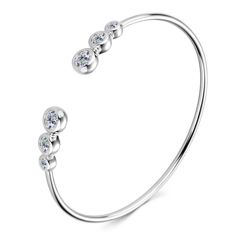 Lnngy Adjustable Cuff Bracelet Original and Pure 925 Sterling Silver Bezel Moissanite Bracelets For Women Opening Wrist Jewelry