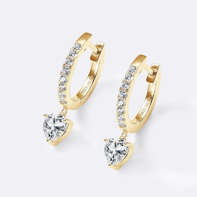Lnngy 5x5mm Heart Cut Pendant Moissanite Earring 925 Sterling Silver Dangle Earrings For Women Lovers' 2024 Trending Jewelry