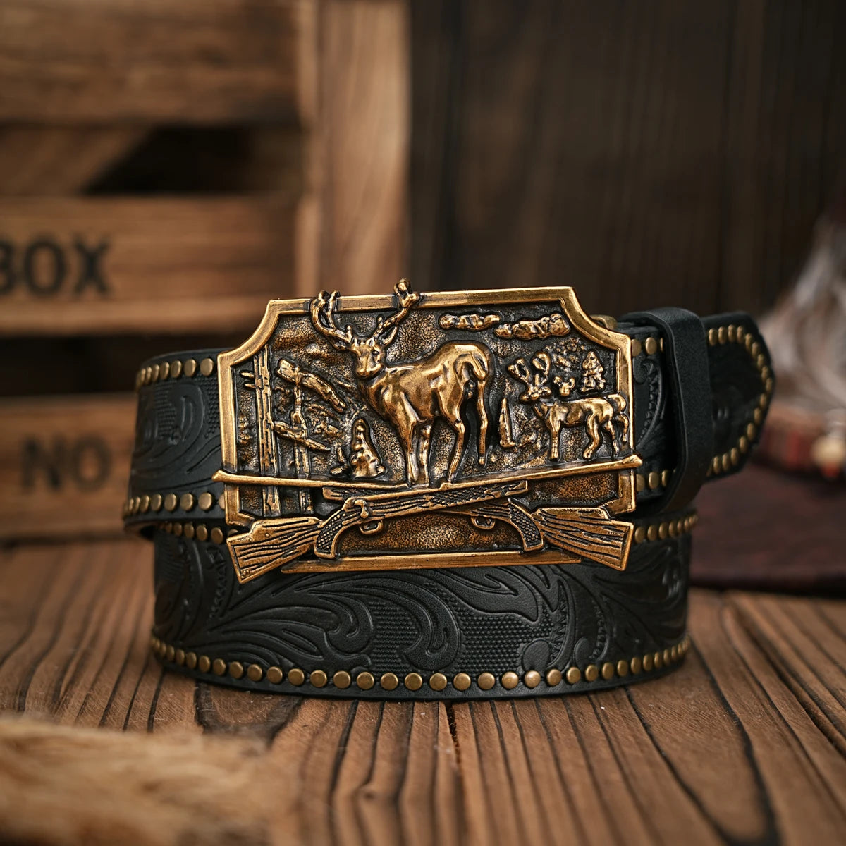 Men - Women - Western Denim - pu leather - Belt - Vintage jeans with carved buckle belt