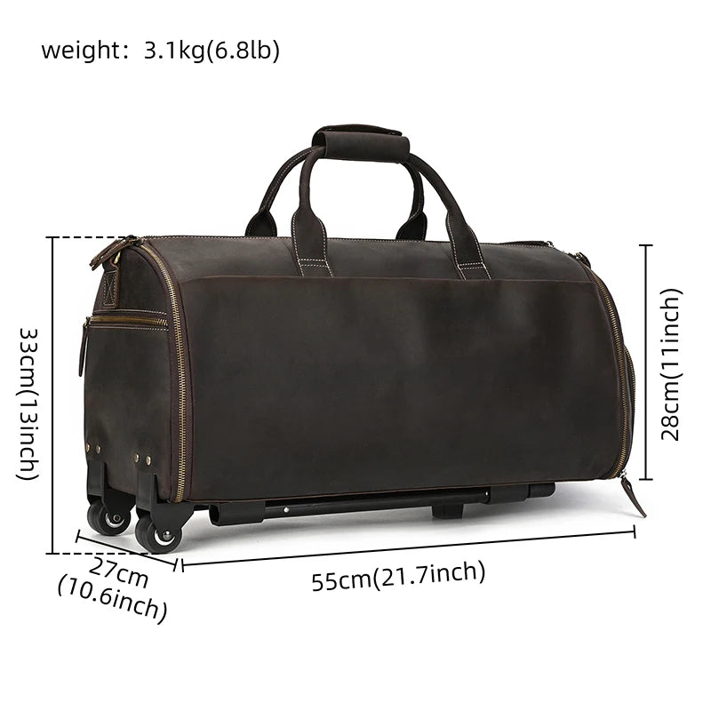 Crazy Horse Leather Folding Suit Bag Man Business Travel Bag With Shoe Pocket Clothes Cover Luggage Duffel Bag Man Bag For Suits